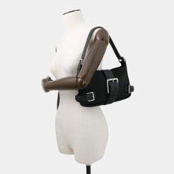Pre Owned Bottega Veneta Flap Buckle Shoulder Bag Black Nylon Leather