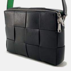 Pre Owned Bottega Veneta Maxi Intrecciato Cassette Black/Green Leather Camera Bag