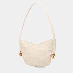 Pre Owned Bottega Veneta White Baby Lambskin Intrecciato Solstice Shoulder Bag