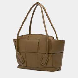 Pre Owned Bottega Veneta Brown Medium Grained Calfskin Maxi Intrecciato Arco Bag