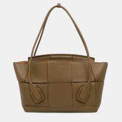 Pre Owned Bottega Veneta Brown Medium Grained Calfskin Maxi Intrecciato Arco Bag