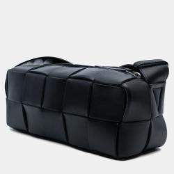 Pre Owned Bottega Veneta Black Small Lambskin Intrecciato Brick Cassette