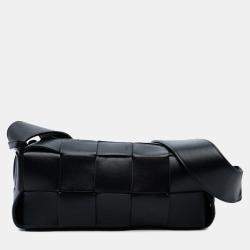 Pre Owned Bottega Veneta Black Small Lambskin Intrecciato Brick Cassette