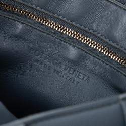 Pre Owned Bottega Veneta Grey Grained Calfskin Intrecciato Cassette Crossbody