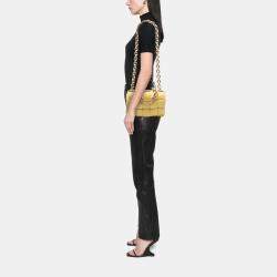 Pre Owned Bottega Veneta Yellow Nappa Intrecciato Padded Chain Cassette Satchel