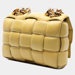Pre Owned Bottega Veneta Yellow Nappa Intrecciato Padded Chain Cassette Satchel