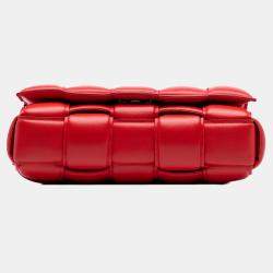 Pre Owned Bottega Veneta Red Nappa Intrecciato Padded Chain Cassette Satchel