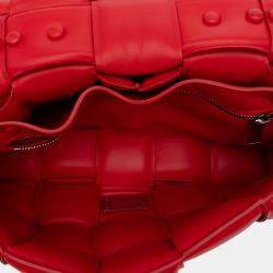 Pre Owned Bottega Veneta Red Nappa Intrecciato Padded Chain Cassette Satchel