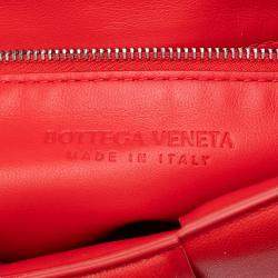 Pre Owned Bottega Veneta Red Nappa Intrecciato Padded Chain Cassette Satchel
