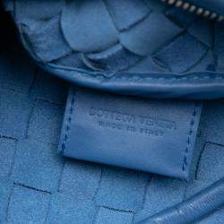 Pre Owned Bottega Veneta Blue Small Nappa Intrecciato Camera Bag