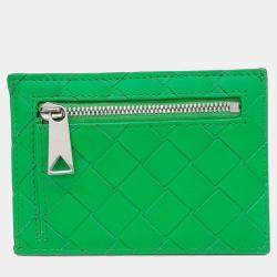 Pre Owned Bottega Veneta Green Leather card wallet