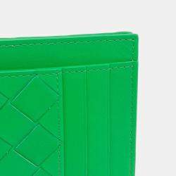 Pre Owned Bottega Veneta Green Leather card wallet