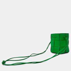 Pre Owned Bottega Veneta Green Leather Cassette Bucket Bag Mini