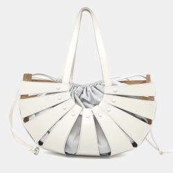 Pre Owned Bottega Veneta White Leather The Shell Tote Bag