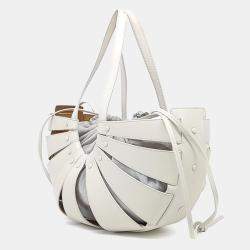 Pre Owned Bottega Veneta White Leather The Shell Tote Bag