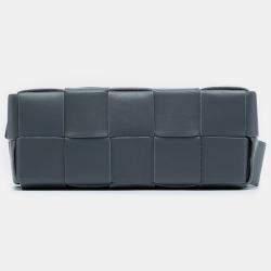 Pre Owned Bottega Veneta Grey Small Lambskin Intrecciato Brick Cassette