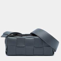 Pre Owned Bottega Veneta Grey Small Lambskin Intrecciato Brick Cassette