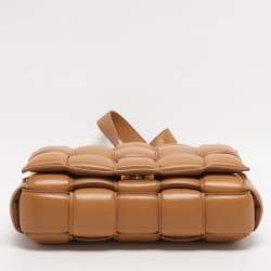 Pre Owned Bottega Veneta Tan Intreccio Leather Padded Cassette Shoulder Bag