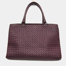 Pre Owned Bottega Veneta Intrecciato Leather Handbag Wine