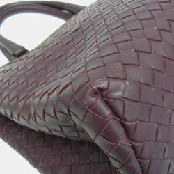 Pre Owned Bottega Veneta Intrecciato Leather Handbag Wine