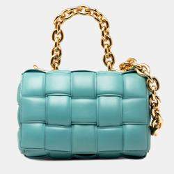 Pre Owned Bottega Veneta Blue Nappa Intrecciato Padded Chain Cassette Satchel