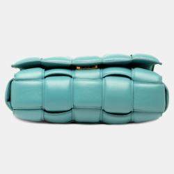 Pre Owned Bottega Veneta Blue Nappa Intrecciato Padded Chain Cassette Satchel