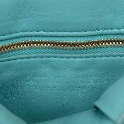 Pre Owned Bottega Veneta Blue Nappa Intrecciato Padded Chain Cassette Satchel