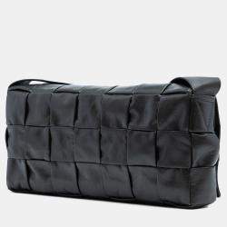 Pre Owned Bottega Veneta Black Stretch Paper Calfskin Intrecciato Cassette Crossbody