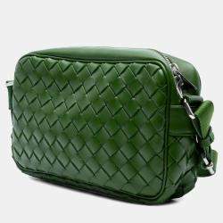 Pre Owned Bottega Veneta Green Nappa Intrecciato Crossbody