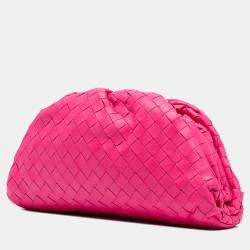 Pre Owned Bottega Veneta Pink Nappa Intrecciato The Mini Pouch