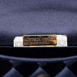 Pre Owned Bottega Veneta Navy Blue Velvet and Satin Intrecciato Top Handle Bag