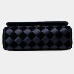 Pre Owned Bottega Veneta Navy Blue Velvet and Satin Intrecciato Top Handle Bag
