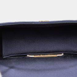 Pre Owned Bottega Veneta Navy Blue Velvet and Satin Intrecciato Top Handle Bag