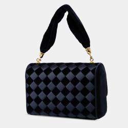 Pre Owned Bottega Veneta Navy Blue Velvet and Satin Intrecciato Top Handle Bag