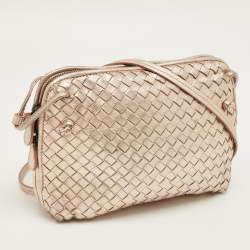 Pre Owned Bottega Veneta Rose Gold Intrecciato Leather Nodini Crossbody Bag