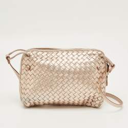 Pre Owned Bottega Veneta Rose Gold Intrecciato Leather Nodini Crossbody Bag