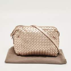 Pre Owned Bottega Veneta Rose Gold Intrecciato Leather Nodini Crossbody Bag