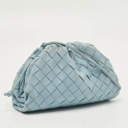 Pre Owned Bottega Veneta Light Blue Intrecciato Leather Mini The Pouch Bag