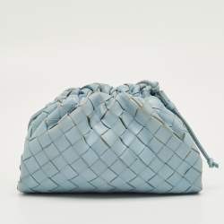 Pre Owned Bottega Veneta Light Blue Intrecciato Leather Mini The Pouch Bag