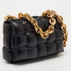 Pre Owned Bottega Veneta Black Padded Leather Cassette Chain Top Handle Bag