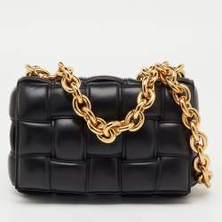 Pre Owned Bottega Veneta Black Padded Leather Cassette Chain Top Handle Bag