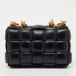 Pre Owned Bottega Veneta Black Padded Leather Cassette Chain Top Handle Bag
