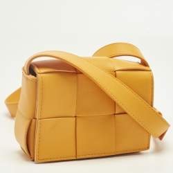 Pre Owned Bottega Veneta Orange Intrecciato Leather Mini Candy Cassette Crossbody Bag