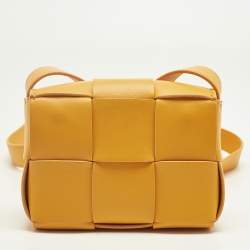 Pre Owned Bottega Veneta Orange Intrecciato Leather Mini Candy Cassette Crossbody Bag