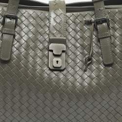 Pre Owned Bottega Veneta Grey Intrecciato Leather Medium Roma Tote