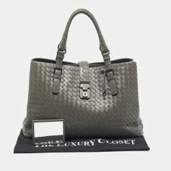 Pre Owned Bottega Veneta Grey Intrecciato Leather Medium Roma Tote
