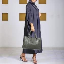 Pre Owned Bottega Veneta Grey Intrecciato Leather Medium Roma Tote