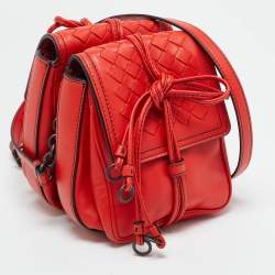Pre Owned Bottega Veneta Red Intrecciato Leather Double Sided Crossbody Bag