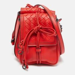 Pre Owned Bottega Veneta Red Intrecciato Leather Double Sided Crossbody Bag