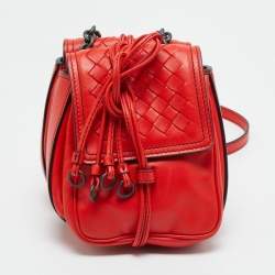 Pre Owned Bottega Veneta Red Intrecciato Leather Double Sided Crossbody Bag